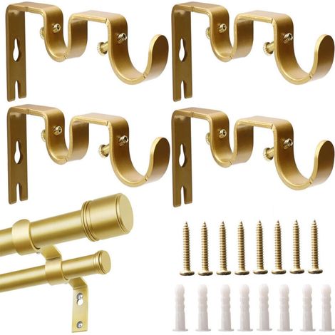 Supports doubles pour tringle à rideaux – Lot de 4 supports muraux en métal robustes, compatibles tringles 1" et 5/8", avec vis, pour salon, chambre et bureau (1/5)