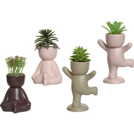 VASO OMINO CON PIANTA 7X9XH14CM 4COLORI ASSORTITI. (1/5)