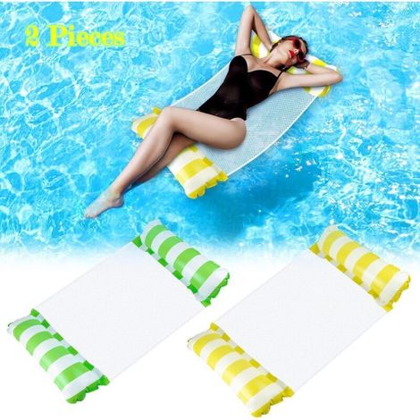 Hamac Piscine pour Adulte 2 Pcs, Gonflable Hamac Flottant 4 -en-1 Flotteur Hamac Hamac d'eau Multi-Usage Pliable Portable Flotteur Ultralége Vert et Jaune (1/5)