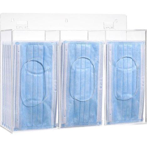 Distributeur de masques, porte-gants en acrylique, boîte de rangement pour masques, distributeur de gants mural (compartiment à 3 grilles) (1/5)