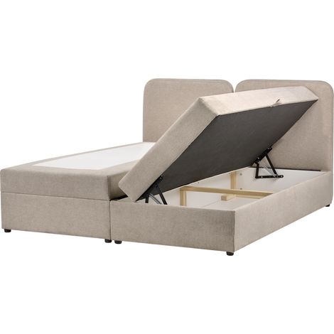 Cama continental con almacenaje elevable tapizado de tela repelente al agua con cabecero 180 x 200 cm gris pardo Chancellor