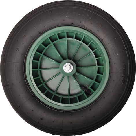 Roue de brouette - 4.00-8 - pneu pneumatique et jante en plastique - charge maximale : 250 kg - diamètre de l'axe/du moyeu : 20 mm - roulement à billes inclus (1/5)
