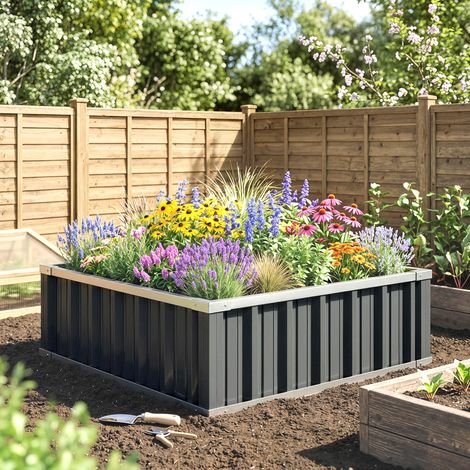 Lit de jardin surélevé en acier, fond ouvert et montage sans outils, 90x90x30cm (1/5)