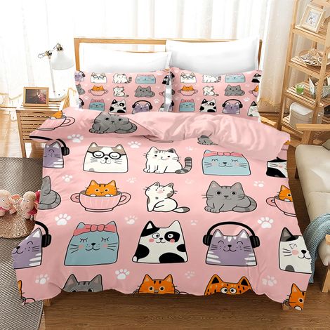 Parure de lit motif chat 135 x 200 cm - Motif douillet avec 2 (1/5)