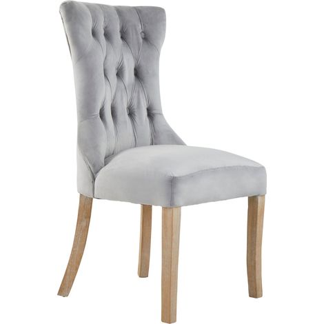 Interiors by Premier Grey Buttoned Velvet Dining Chairs, Velvet Upholstered Chair with Wooden Legs, Accent Chair for Living Room (1/5)