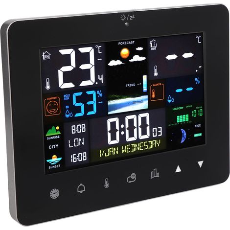 Station météo numérique tactile couleur avec thermomètre sans fil intérieur/extérieur (1/5)