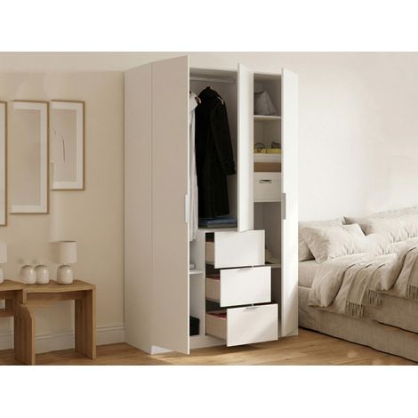 Dmora - Guardaroba 3 ante Anabela, Mobile appendiabiti per camera da letto, Armadio 3 cassetti, 135x52h204 cm, Bianco lucido (1/5)