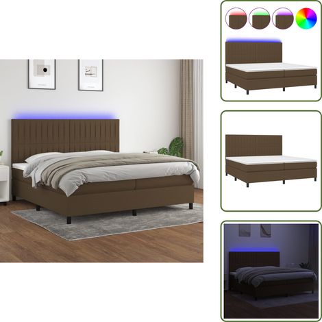 Sommier à lattes de lit matelas et LED Marron foncé 200x200 cm - Sommier Tapissier - Lit Avec Led - Lit Capitonné - Lit Double - Matelas À Ressorts Ensachés (1/5)