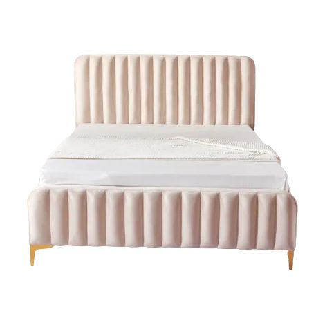 Lit 2 places FAYE design velours Beige sommier inclus 140x190 cm (1/4)