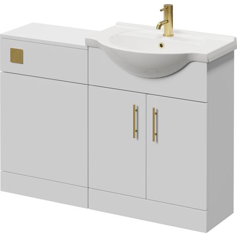 Alexander James Gloss White 1150mm 2 Door Vanity Unit Toilet Suite - 1150mm - Brushed Brass 96mm Bar HandleWithout James Toilet Pan