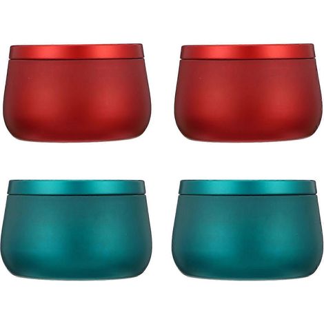 Lot de 4 boîtes à thé japonaises, boîtes à bougies, boîtes rectangulaires en fer-blanc pour la fabrication de bougies et de biscuits.-8.8X8.8X5.6CM-Red (1/3)