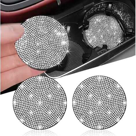 pezzi di sottobicchieri per auto scintillanti - 2,75 pollici antiscivolo ammortizzanti universali alla moda sottobicchieri - inserto in cristallo per interni auto (1/5)