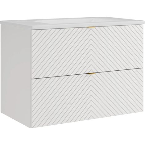 Meuble de salle de bain suspendu en chevrons avec vasque à encastrer - Blanc - 80 cm - DORIONI (1/5)