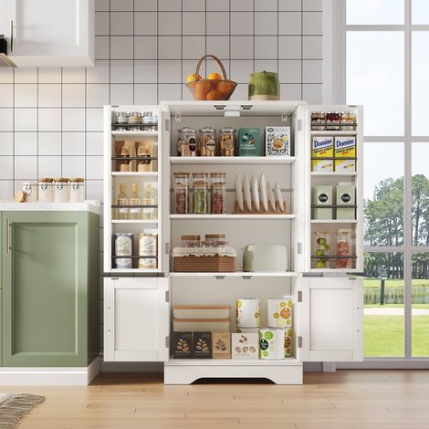 Buffet haut de rangement 4 portes avec éclairage LED à capteur, MDF blanc, 60 x 40 x 120 cm (1/5)