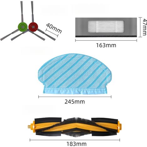 Suitable for Ecovacs T5/DX55/OZMO950 robot vacuum cleaners, including main brush, side brushes, filters, and mop cloths. (1/5)