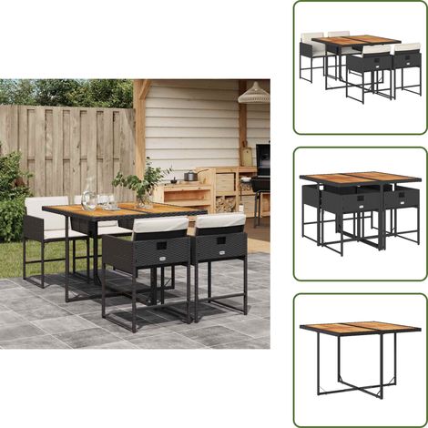 Cojines para sillas - vidaXL Set de muebles jardín 5 pzas con cojines ratán sintético negro - Ratán sintético