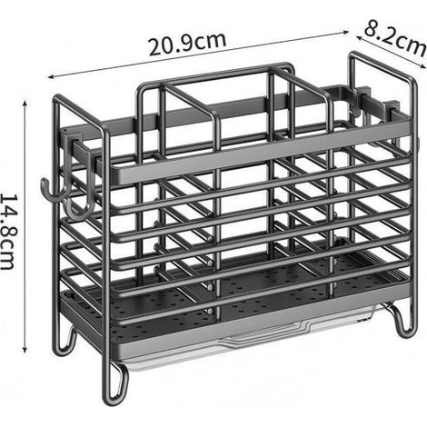 Porte-couverts à 3 compartiments avec égouttoir, panier à ustensiles de cuisine et égouttoir en acier inoxydable (1/3)
