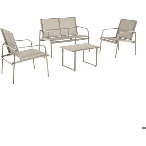Ensemble salon de jardin extérieur - JUANIO - Canapé 2 places & 2 fauteuils - Beige - Structure métal - Design contemporain (1/4)