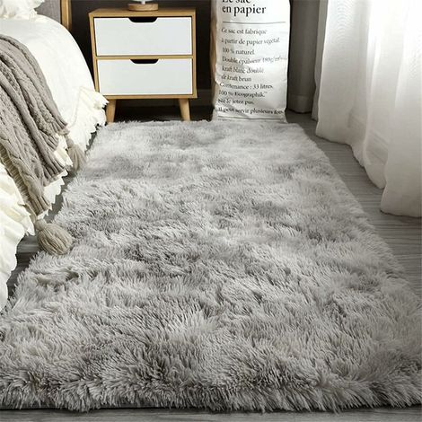 Kaelt - Tapis Salon Grand Tapis pour Chambre Shaggy Tapis Moelleux Lavable Tapis de Sol Doux pour la (Blanc Gris, 80 x 160 cm) (1/5)