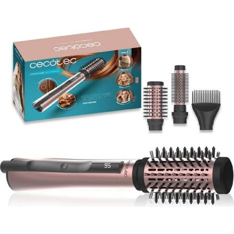Cecotec Cepillo de Aire con Función Iónica 3 Cabezales CeramicCare 3in1 AirBrush. 1200W, Seca, Moldea y Da Volumen, Pantalla