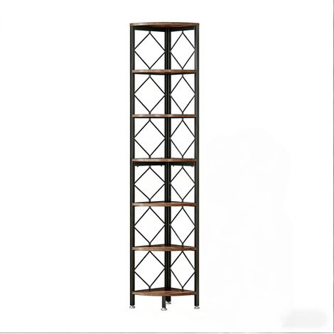 Schmales Eckregal mit 7 Ebenen für kleine Räume aus Metall und Holz 35 x 35 x 200 cm (1/5)