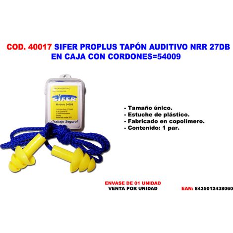SIFER PROPLUS TAPONES AUDITIVOS NRR 27DB CON CORDONES EN CAJA 54009
