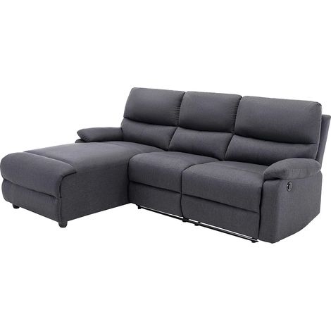 Vente-Unique – Canapé d'angle gauche relax électrique 4 places en tissu gris anthracite – Mécanisme électrique – Longueur 234 cm – Confort optimal