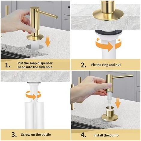 Distributeur de Savon de Cuisine avec Récipient de 500ML - Distributeur de Savon pour Evier de Cuisine Encastré -Or (1/5)