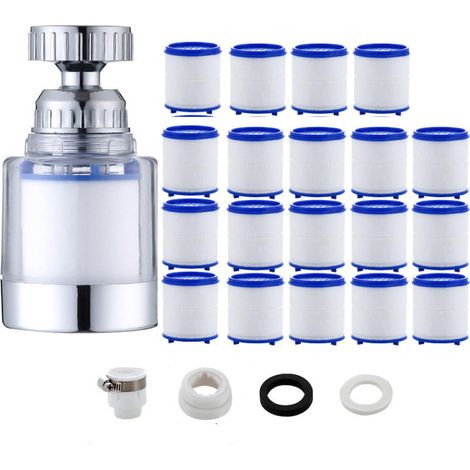 1 Pièces Filtre Robinet Anti Calcaire Rotatif À 360°, Transparent, Avec 19 Éléments Filtrants En Coton Pp, Filtre Robinet (1/5)
