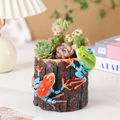 Pot de fleurs en forme de tronc d'arbre en forme de grenouille - pot en résine pour plantes grasses - décoration de jardin ou de balcon - 10 x 13 cm (1/3)