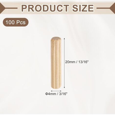 Lot de 100 chevilles droites cannelées en bois - 4 mm x 20 mm - Pour travaux manuels, meubles, bricolage (1/3)