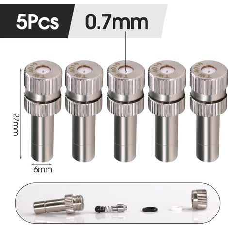 (B-0,7 mm - Lot de 5) Buse de pulvérisation basse pression 6 mm à insertion rapide pour brumisateur, idéale pour rafraîchir et humidifier le jardin et la cour. (1/5)