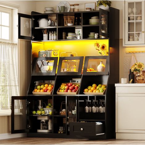 MEUBLIV Hochschrank 120x40x181,7 cm schwarz – LED, USB und viel Stauraum (1/5)
