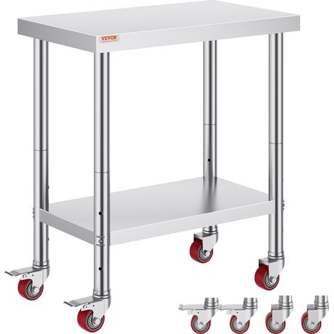 Vevor – Table de travail inox 76x46x86 cm – 4 roulettes avec freins – Capacité de charge 100 kg – Pour préparation repas en milieu professionnel
