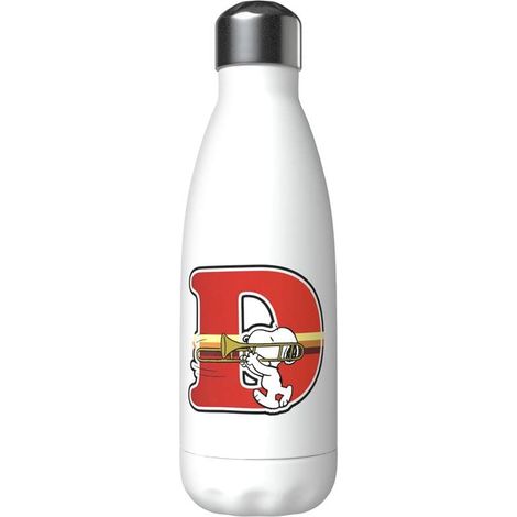 Snoopy - Bottiglia d'acqua in acciaio inox, chiusura ermetica, con motivo lettera D multicolore, 550 ml, colore: bianco, prodotto ufficiale (CyP Brands)