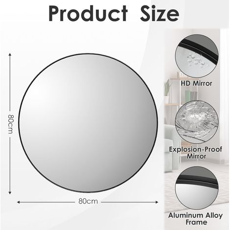 Modern Round Wall Mirror 80cm Bathroom Mirror Decorative Hanging Mirror Tempered Glass (1/5)