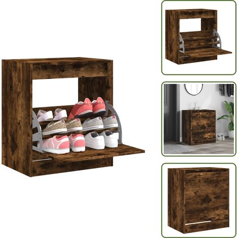 Armoire à chaussures chêne fumé 60x42x69 cm bois d'ingénierie - Meuble Range Chaussure - Armoire Chaussure - Rangement Intérieur - Meuble Entrée - Organiseur Chaussure (1/5)