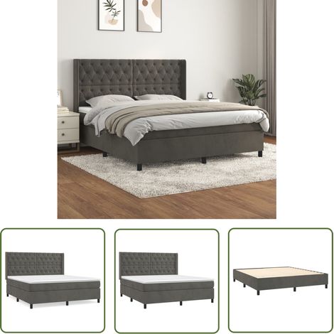 The Living Store Boxspringbett mit Matratze Dunkelgrau 160x200 cm Samt - Samtbett - Boxspringbett - Doppelbett - Bettauflage - Matratze (1/5)