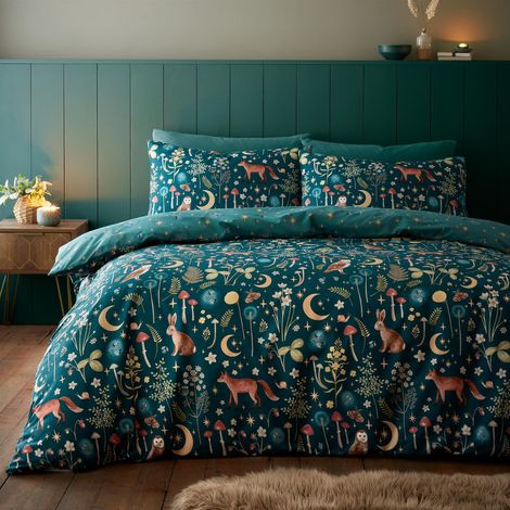 Catherine Lansfield Enchanted Twilight Forest Green Duvet Cover Set King Bedding Set (1/5)