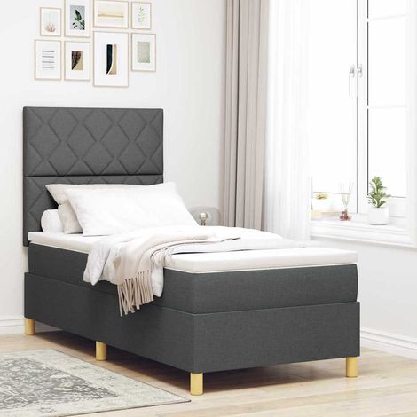 Cama Box Spring LED con cabecera Gris oscuro 90 x 190 cm tela (1/5)