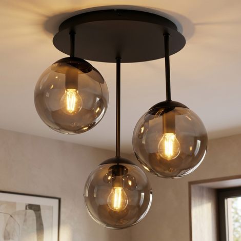 Deckenlampe Deckenleuchte Wohnzimmerlampe Rauchoptik Schwarz Metall Glas H 40 cm (1/5)