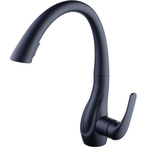 Mitigeur de cuisine extractible noir mat 2 jets, pivotant 360° (1/5)