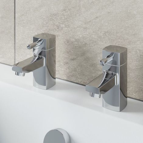 Hot & Cold Bathroom Bath Taps Modern Chrome Twin Pair Brass Square Lever Handles