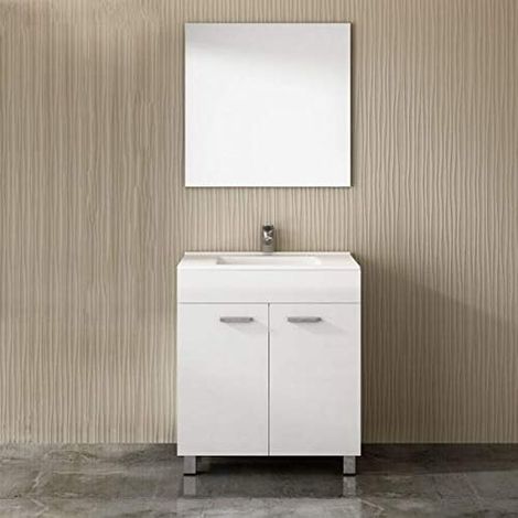 Mueble ULL con lavabo y espejo BLANCO 60CM (1/4)