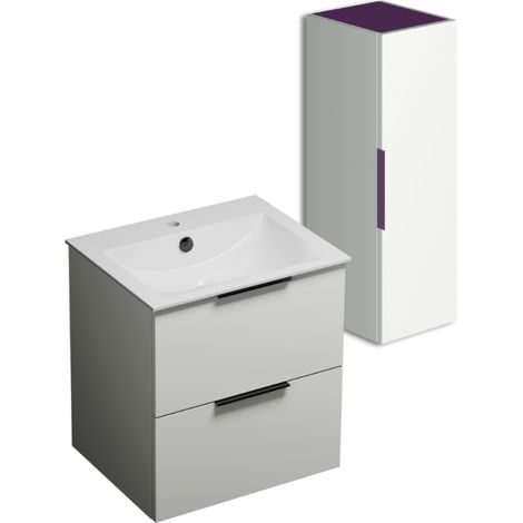 Mueble lavabo + columna de baño BURGBAD Olena blanco brillo 60 cm (1/5)