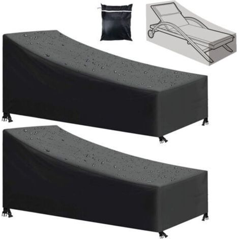 Housse de chaise longue de jardin en 2 pièces, imperméable, résistante au vent et aux UV, tissu Oxford 210D, noir (210 x 75 x 80/40 cm) (1/5)