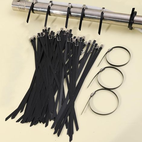 Attaches de Câble épaisses en Acier Inoxydable, Autobloquantes, Résistantes à L'usure, 100 Pièces, 4.6x200mm, Attaches à Fermeture éclair Noires pour la Fixation de Boîtes électriques (1/5)