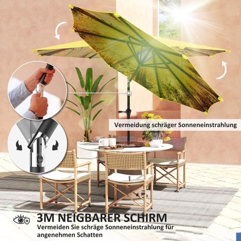 Parasol octogonal 300 cm de diamètre avec manivelle, couleur jaune, idéal pour balcon (1/4)