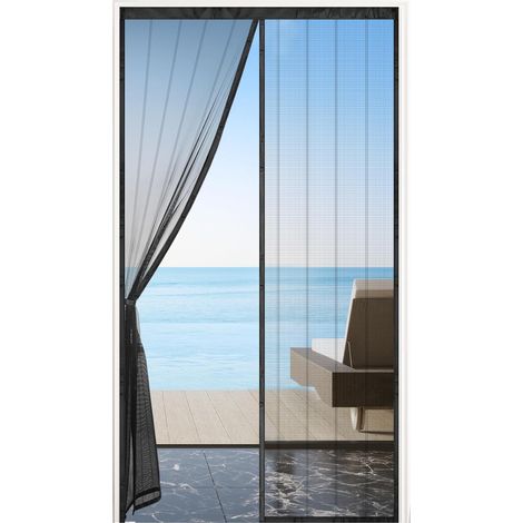 Magnetisches Tür-Moskitonetz 100 x 230 cm, ultrafeines und robustes Netzgewebe, starke Magnete, Fliegengitter für Türen und Fenster mit Magnetverschluss und Klebeband, Schwarz (1/5)