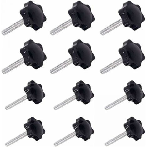 12 Pièces M6 (32 ) × 40mm et M8 (38 ) × 40mm Poignée de Serrage à Filetage Mâle Gripandles vis Boutons Poignées Bouton étoile (1/5)